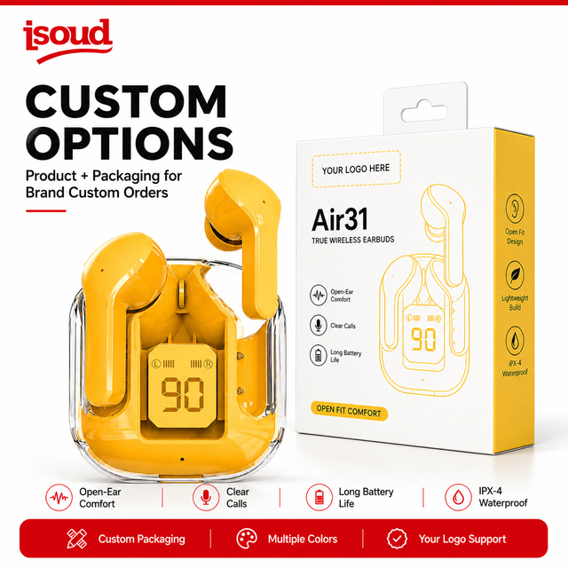Air31 TWS Wireless Earbuds LED Display BT 5.3 Stereo Sound Transparent Waterproof Gaming Headset Audifonos Chipset Jl Earphones