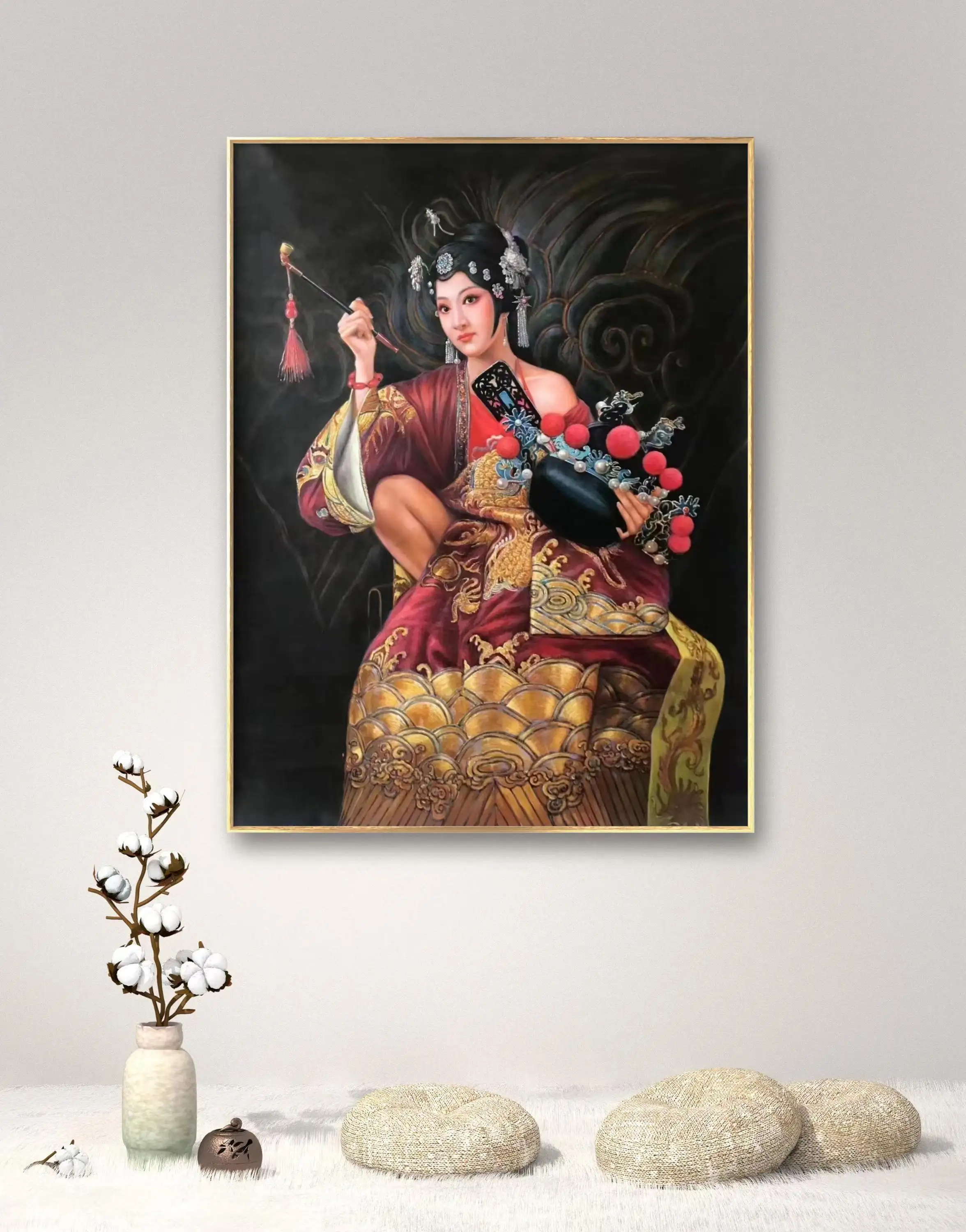 Lukisan minyak buatan tangan seni dinding mewah dekorasi rumah esensi budaya Cina lukisan karakter dramatis