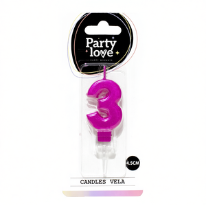 Velas Decorativas para Fiesta, Número 3, Color Fucsia, 4.5 cm, Decoración para Pastel de Cumpleaños - Product Image 2