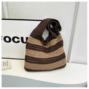 Sac à main en tricot rayé pour femme, sac à bandoulière unique, style rétro, tissé, ajouré, style décontracté pour les filles paresseuses - Product Image 6