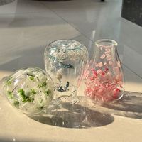 Tasse à café et à thé en verre borosilicate double paroi, design simple avec fleurs séchées, résistante à la chaleur, pour la maison