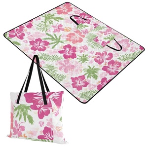Outdoor Hawaiian Tropical Flower Zipper Picnic <b>Mat</b> Extra <b>Large</b> Foldable Women's Handbag Custom Beach Blanket Picnic Bag - Product Image 2
