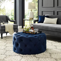 Pouf Ottoman Chesterfield Rond de Haute Qualité, Canapé-Chaise de Salon, Tabouret en Velours