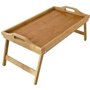 Meja bambu Sarapan atas kasur, kaki lipat dapur melayani kayu