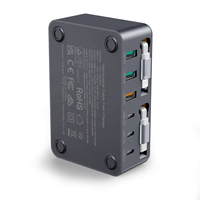 Chargeur GaN PD 120W 8 ports QC3.0 Adaptateur de voyage universel avec câble USB-C rétractable Chargeur rapide multi USB A+C