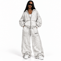 Ensemble de survêtements surdimensionnés en molleton bouclette épais avec empiècements effet délavé et broderie 3D pour femme