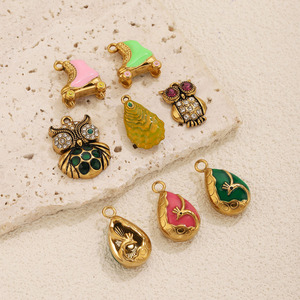 Pendentif en acier inoxydable style luxe léger <span class=keywords><strong>vintage</strong></span>, motif hibou, paon et <span class=keywords><strong>patin</strong></span> <span class=keywords><strong>à</strong></span> <span class=keywords><strong>glace</strong></span>, finition effet goutte d'huile, pour accessoires de bijoux DIY (colliers, bracelets) - Product Image 5