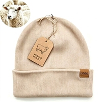 Bonnets en laine mérinos personnalisés avec étiquette en cuir pour hommes et femmes, doux, chauds, tricotés, pour l'hiver