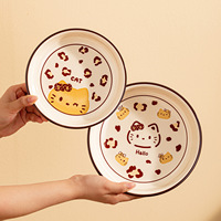Assiette en céramique motif chat de dessin animé, vaisselle, plat de cuisson, cadeau de haute qualité pour enfants, assiette d'anniversaire mignonne