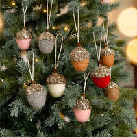 Prix d'usine en gros : Petit gland artificiel fait main avec capuchon pailleté pour décoration de sapin de Noël, ornements suspendus