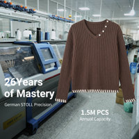 Pull en cachemire 100 % personnalisé pour femme, col en V, lourd, tricoté à la machine Stoll allemande, luxe discret, vêtements de détente, vente en gros OEM