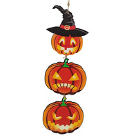 Décoration d'Halloween en bois : Pendentif citrouille peint écologique de 34 cm pour mur extérieur et cour, thème d'horreur