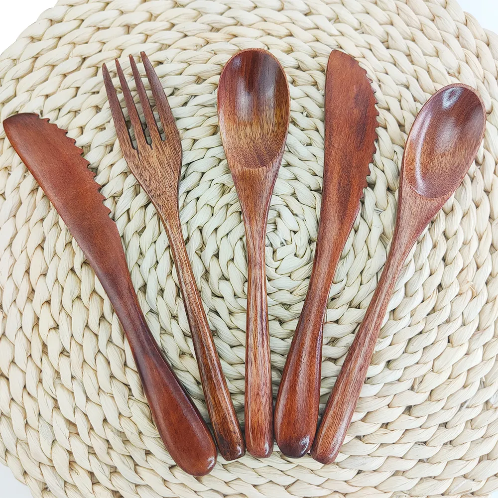 Exquisite Lovely Eco-friendly Japanese Tableware Handle Coffee Wooden Spoon And Fork cutlery