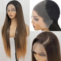 Perruque Bouclée Piano Lace Frontal 13x4 en Cheveux 100% Humains, Couleur Ombrée Bi-ton Marron T4/27 P4/27, Sans Colle, Prix Usine, Vente en Gros