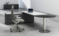 Bureau de direction contemporain avec table d'extension ronde en verre réglable en hauteur
