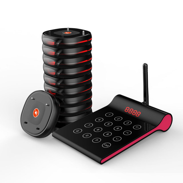 Black Restaurant Wireless Paging System with Vibrating Pagers and the Touched Keyboard for Queue Management