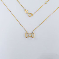 Collana con Pendente in Oro 18K e Diamante Coltivato in Laboratorio, da Donna, Minimalista, con Fiocco Vuoto, Taglio Princess, Catena alla Moda, Gioielli Raffinati, Collane Delicate