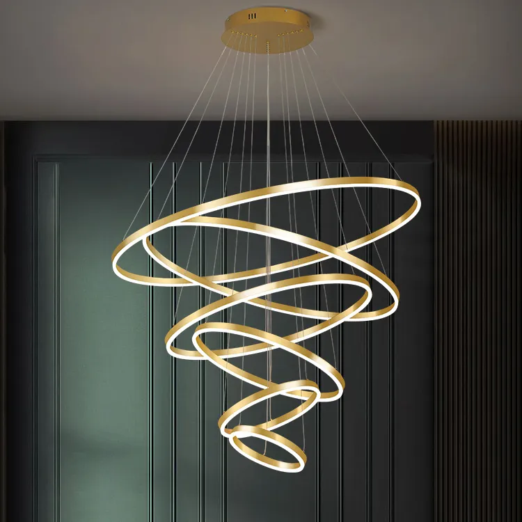 Nouveau produit moderne anneau rond doré suspension simple éclairage lampe pour salon intérieur lustre lumière
