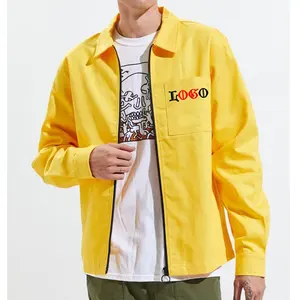 מותאם אישית צהוב ג 'ינס jacket עבור גברים רקום לרכוס ז' אן מעילי חורף צבעוני מעילי בגדי גברים