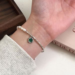Pulsera de perlas de esmeralda de plata de ley S925 para mujer, regalo de joyería de lujo ligero - Product Image 1