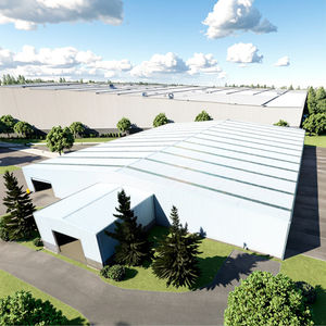 โครงสร้างเหล็กเบาสําเร็จรูปโรงเก็บวัสดุการประชุมเชิงปฏิบัติการราคาโรงงานออกแบบอาคารคลังสินค้าเหล็กสีแดงช่วงกว้างสําเร็จรูป - Product Image 1