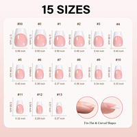 Faux ongles à presser French Manucure brillante, longs, forme Stiletto, couvrance totale, rose nude - 180 pièces/boîte, 15 tailles, pré-conçus, application facile