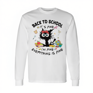 Camiseta de manga larga Cat Back To School, no te preocupes, estoy bien, todo está bien - Product Image 2
