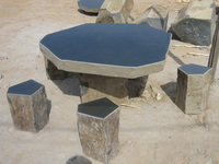 Ensemble de table carrée et de tabourets solides en pierre naturelle décorative d'extérieur, en basalte noir, statue pour jardin