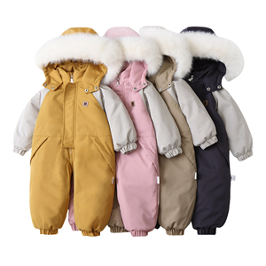 Unisex 1-3T Peuter Skikleding Jumpsuit Winterjas Hoodie Uit Één Stuk Rits Sluiting Effen Casual Rompertjes Sneeuwpak Groothandel - Product Image 1