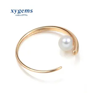 Xygems 925 Sterling Silber weiß Großhandel Süßwasser Süßwasser Perlen Ohrringe goldene flache Knopf echte Ohr Perlen Ohrringe