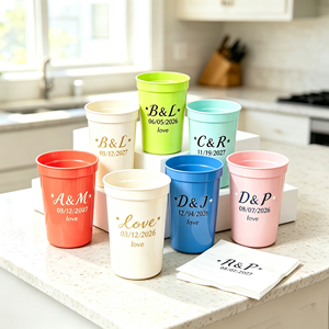 Gobelets en plastique personnalisés givrés pour stade avec votre texte et logo, 16 oz, jetables et réutilisables, pour fêtes, plusieurs couleurs, avec serviette - Product Image 1