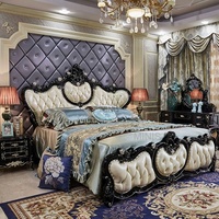 Meubles de chambre à coucher chinois de style européen, luxueux, taille King/Queen, noir et blanc, confortables, revêtement en cuir véritable