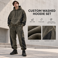 Ensemble de survêtement personnalisé pour homme avec capuche, empiècements, poches cargo, en molleton de coton, pour le hip-hop