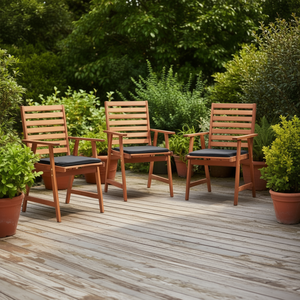 Solid Acacia Wood Patio Chairs With <b>Cushions</b> Set Of 6 Outdoor Garden Furniture Modern Rustic Design Brown Polyester Fabric - Product Image 2