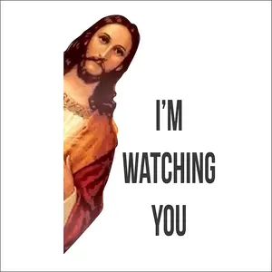 Jesus Is Watching Meme Peeking Stiker Vinil Decal Lucu Anime Kartun Peekabo Peeker Imut