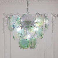 JYLIGHTING Lustre LED en verre coloré artisanal français de style Murano, hauteur réglable, pour un style rétro médiéval luxueux