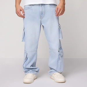 Men's Loose <b>Denim</b> Trousers Multi-Pocket Plus Size Hip Hop Winter Jeans with Light Wash Cotton <b>Material</b> ODM Supply - Product Image 3