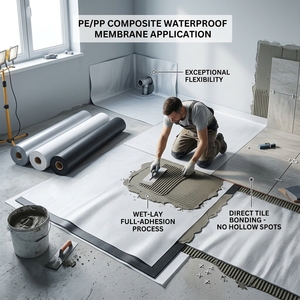 Membrane imperméable en polyéthylène et polypropylène haute résistance, en <span class=keywords><strong>rouleau</strong></span>, pour la protection contre l'humidité sous les <span class=keywords><strong>carreaux</strong></span> <span class=keywords><strong>de</strong></span> douche - Product Image 2