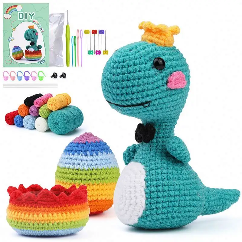 Cute Hand Crochet Cotton Stuffed Animal Doll Cartoon Custom Knitted Amigurumi Crochet Dinosaur Toys