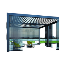 Pérgola de Aluminio Gris Oscuro con Techo de Láminas Blancas, Control Remoto LED, Eléctrica, Ecológica, para Piscina, Balcón, Jardín, Gazebo