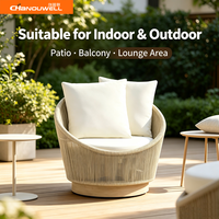 Fauteuil de patio pivotant en corde tressée résistant aux intempéries, canapé lounge individuel avec structure en aluminium et base en teck pour jardin extérieur
