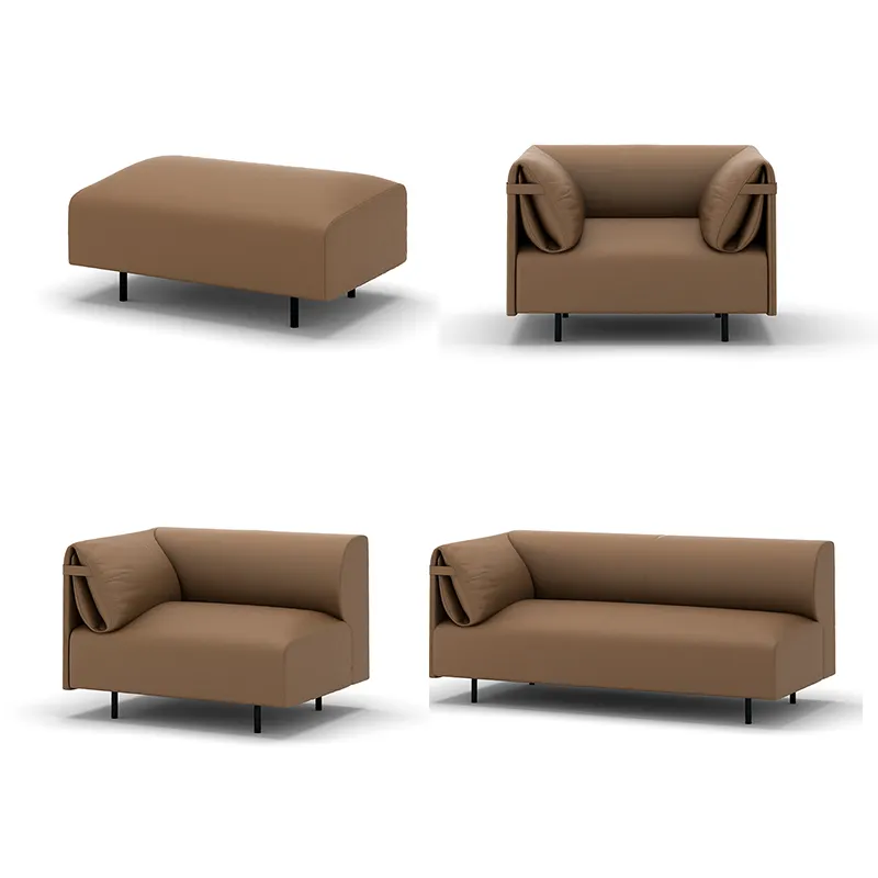 Prezzo economico produttore di mobili per ufficio moderno ricezione in pelle marrone attesa reclinabile a forma di L divano sedia divano da ufficio di lusso