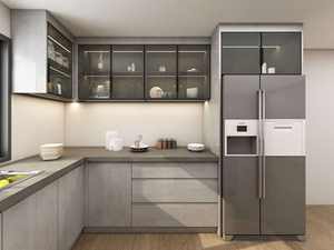 Meuble de cuisine modulaire en L avec portes vitrées, crédence, construction en contreplaqué, éclairage et design durable - Product Image 4