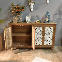 Meuble de rangement 4 portes pour salon, style pastoral rustique, en bois massif sculpté, décoration de style farmhouse