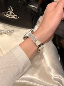 สายนาฬิกาหนังหรูหราประดับเพชรแบบเปลี่ยนได้สำหรับ <span class=keywords><strong>Apple</strong></span> <span class=keywords><strong>Watch</strong></span> Series 8 7 6 <span class=keywords><strong>5</strong></span> 4 3 2 1 SE รุ่นใหม่ล่าสุด - Product Image 4