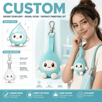 Jouet en peluche personnalisé OEM ODM, animal en peluche, mascotte, porte-clés Dewdrop Serum Buddy, cadeau promotionnel pour les soins de beauté et les entreprises