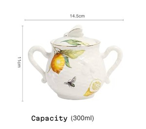 Ensemble de tasse à café, soucoupe et bouilloire en céramique à motif de citron en relief de style européen, idéal pour le thé de l'après-midi - Product Image 5