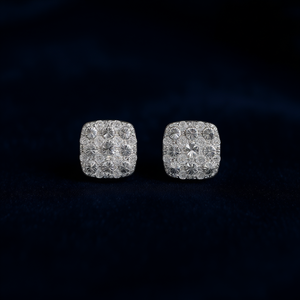 Orecchini a lobo E1691 in oro bianco con diamanti, montatura a pavé, taglio rotondo brillante, geometrici, classici, unisex, gioielli raffinati - Product Image 2