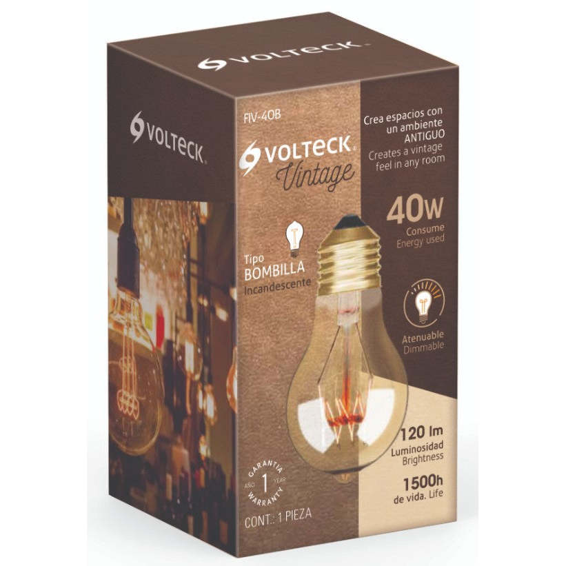 Volteck FIV-40B 40 Вт винтажная лампа накаливания E27/E26 основа из латуни и янтарного стекла в корпусе 120 В винтажная лампа накаливания