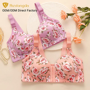 Soutien-gorge sans fil à fermeture avant, confortable et doux, imprimé floral rose, grande taille, push-up, pour femmes à forte <span class=keywords><strong>poitrine</strong></span>, vente en gros - Product Image 1
